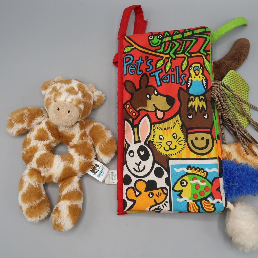 Jellycat Baby‎ Bashful Giraffe Ring Rattle & Soft Plush Tails Animal Book Lot
